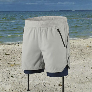 Shorts de sport pour hommes, coupe slim, décontractés, fins, séchage rapide, 100% coton, en toile tricotée, couleur unie, mi-longueur, pour la course, le fitness et le cyclisme - Product Image 2