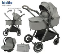 Poussette bébé Kidilo 3-en-1 pliable facile en alliage d'aluminium H5+C, système de dossier inclinable multi-positions, vente directe d'usine, pas cher