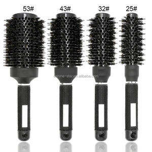 Brosses rondes professionnelles pour coiffeurs à double poils, avec manche en caoutchouc et poils de sanglier mélangés, logo personnalisé - Product Image 1