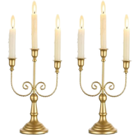Candelabro de Metal Dorado de 3 Brazos al por Mayor, Portavelas Cónicas Vintage, Centro de Mesa para Bodas, Banquetes, Hoteles, Decoración de Alquiler