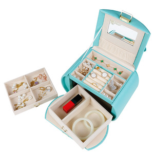 Estuche organizador de viaje para maquillaje y joyas, color azul, para exhibir y guardar joyas. - Product Image 1