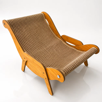 Chaise longue pour chat en bois massif avec tapis en sisal, canapé à gratter incurvé pour chats d'intérieur