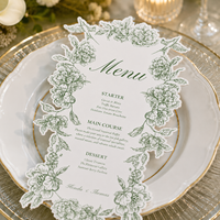 Carte de menu de mariage personnalisée découpée à la forme florale, carte en papier vintage à motif floral pour la décoration de table de banquet de mariage, réception, dîner