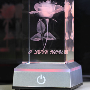 Vendita calda colorato K9 cubo di cristallo fiori di rosa Souvenir 3d incisione Laser cubo di Rose con luce a Led - Product Image 2
