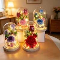 Lampe de chevet en verre avec fleur en laine tissée à la main, cadeau romantique, activités avec lumière LED chaude, décoration de bureau