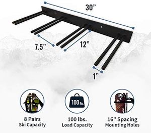 Estante de esquí con bastones de esquí Estante de almacenamiento Montaje en pared <span class=keywords><strong>Metal</strong></span> resistente, colgador de almacenamiento para garaje Hogar Interior Sostener hasta 300lbs - Product Image 2