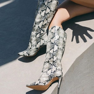 Animal Print Sexy 2021 Autumn Winter Short <b>Knee</b> Boots on Pointy Toe <b>High</b> Heel Boots Fashion - Product Image 1