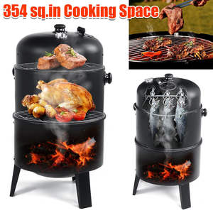 Amostra de 3 em 1 para churrasco, disponível 3 em 1, portátil, 3 camadas, churrasco, barril vertical, sem carvão, grelhas, churrasco, fumador com termômetro - Product Image 2