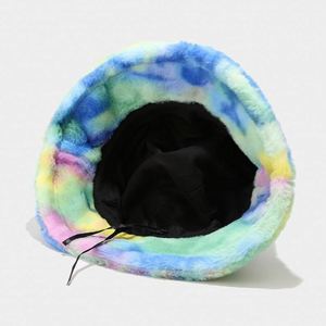 2024 New Autumn Winter Furry <b>Tie</b> Dyed Bucket Hat Fashion Colorful Women Thickened Warm Wide Brim Bucket Hat - Product Image 4