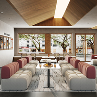 Conjunto de Sofás Modulares Acolchados con Mesa de Mármol Blanco y Base de Metal Negro para Cafetería, Salón o Área de Descanso