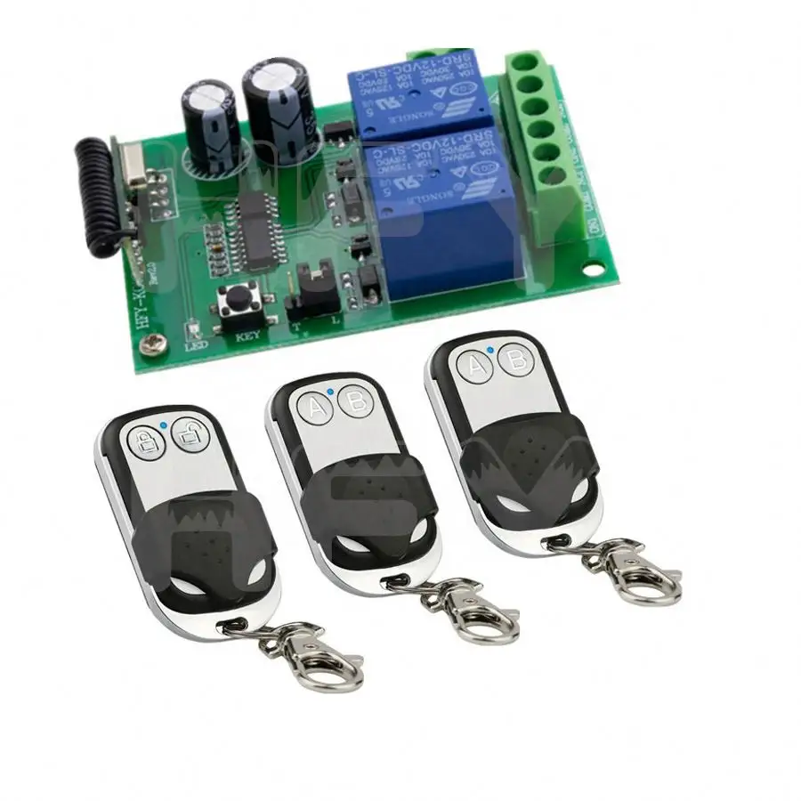 Transmetteur et récepteur à Code fixe RF 100m, porte automatique, 2 boutons, 2CH, portée longue portée