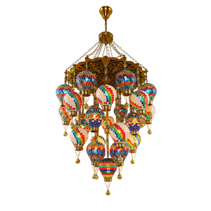 Lampadario Decorativo in Stile Turco con Mosaico, Placcato in Oro, Altezza Regolabile, Garanzia di 5 Anni, in Ferro e Vetro per Hotel e Ristoranti - Product Image 3