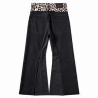 Jean ample coupe bootcut taille mi-haute personnalisé pour homme, 14oz, épais, vintage, délavé, noir, imprimé léopard, effet usé, OEM