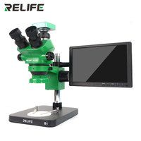 Microscope stéréo HD trinoculaire RELIFE RL-M5T-B1 0.7-5.0X Zoom continu Mise au point grand angle HD Microscope de réparation de téléphone portable
