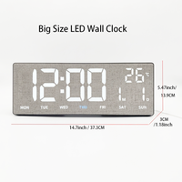 Horloge murale numérique intelligente avec télécommande LED électronique de 15 pouces, affichage de la température, de la date, du jour et du calendrier, pour salon, bureau, table