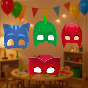 Masques de fête PJMasks 6+2 pièces en plastique, masques demi-visage imprimés numériquement avec des personnages de dessins animés tendance pour les enfants de 4 à 6 ans - Product Image 3