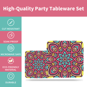 Xieli <span class=keywords><strong>Mandala</strong></span> psychédélique imprime tous les jours des assiettes en papier jetables ensemble de <span class=keywords><strong>vaisselle</strong></span> en papier - Product Image 3