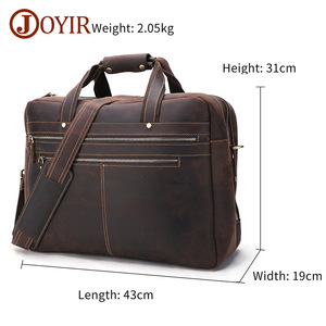 Joyir Men's Genuine <b>Leather</b> <b>Briefcase</b> Large Capacity Business Travel Laptop Bag Solid Color Brown - Product Image 4