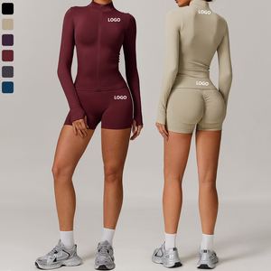 XW-TZ7137-2 personalizzato in due pezzi giacca senza cuciture Sarunch Shorts Activewear allenamento donna V vita pantaloncini Yoga palestra Fitness Yoga set - Product Image 1