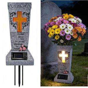 Jarrón Solar para Cementerio, Decoración Exterior de Resina Impermeable, Portaflores Conmemorativo, Regalos de Condolencia para Seres Queridos Fallecidos - Product Image 1