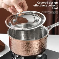 Casserole en acier inoxydable martelé or rose avec couvercle et longue poignée pour restaurant, hôtel, traiteur, cuisine domestique