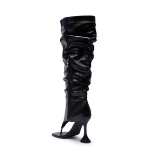 Stivali alti al ginocchio con increspatura nera da donna personalizzati alla moda stivali con <span class=keywords><strong>tacco</strong></span> a spillo estivi a punta quadrata - Product Image 3