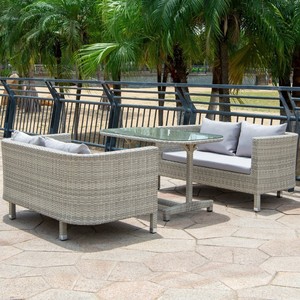 Conjunto de Mesa de Centro y Sofá de Ratán Resistente para Exteriores, Estructura de Aleación de Aluminio, Impermeable, Diseño Moderno y Simple para Balcón, Jardín o Terraza - Product Image 2