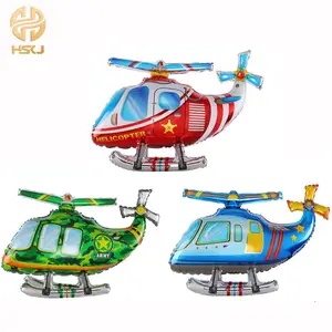 Kids Room Party Helicopters Shaped Foil Balloons 3D Buckle Buttons Air Red Blue Camouflage Helicopter Toys Balloon For Boy