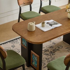 Juego de mesa y sillas de comedor de madera maciza de estilo europeo retro, rectangular, para sala de estar y comedor - Product Image 3