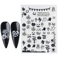 Autocollants pour ongles tendance Halloween : Crâne, araignée, citrouille – Décoration 3D auto-adhésive lumineuse pour nail art
