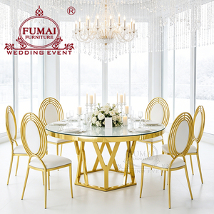 Modern Wedding Banquet Round Glass Top Stainless Steel Base Hotel Furniture Dining Table - Product Image 5