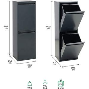 حاوية نفايات للمطبخ من الفولاذ الأساسي 36 لتر وحدة إعادة تدوير منفصلة 2 دلاء تخزين داخلية فصل نفايات للمطبخ والمنزل - Product Image 6