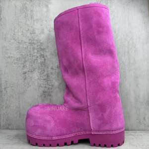 Sepatu bot Suede ekstra Bundar untuk pria wanita, sepatu bot salju tinggi dengan bulu Alaska warna merah muda kualitas terbaik ekstra besar - Product Image 2