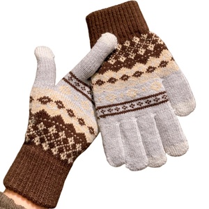 Guantes de Ciclismo de Punto Jacquard para Mujer, con Pantalla Táctil, Cálidos para Invierno, Diseño Fair Isle, Anticongelantes, Resistentes al Frío, Versátiles para Uso en Exteriores - Product Image 4