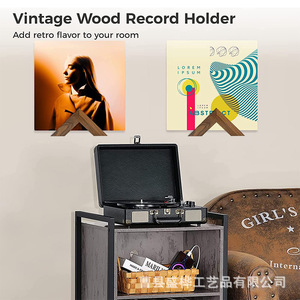 Wooden <b>Vinyl</b> Record Rack <b>Wall</b> Mountable Photo Album Holder Retro Solid Wood CD Rack Multi-purpose Portable Installation Free - Product Image 2