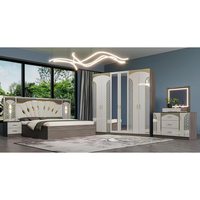 Ensemble de chambre à coucher moderne de luxe en bois rembourré avec lit king-size à LED, armoire et coiffeuse pour villa et hôtel