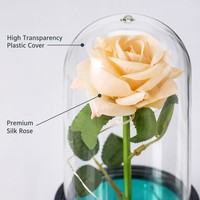 Rose éternelle artificielle réaliste sous cloche en verre avec lumières LED – Cadeau floral romantique pour la Saint-Valentin et la Fête des Mères