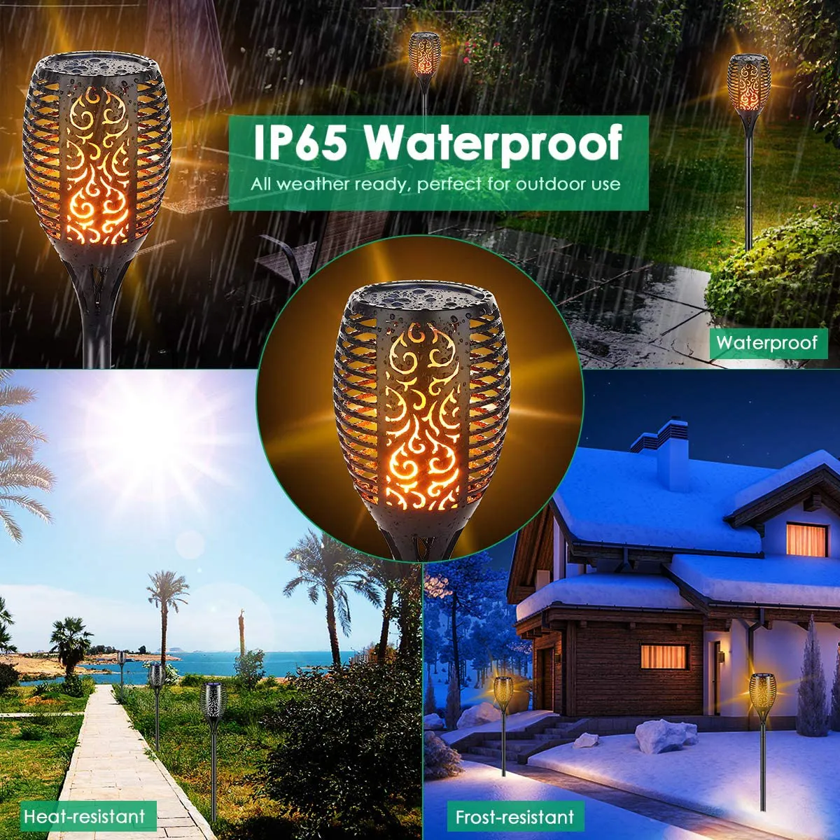 96 LED 43 "עמיד למים חיצוני גבוה יותר גדול יותר מהבהב להבת שמש לפיד אורות נתיב נוף גן פאטיו חצר 4 חבילה