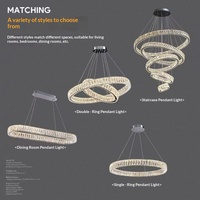Lustre en cristal argenté à trois anneaux, suspension LED moderne et minimaliste, trois couleurs, intensité variable, télécommande, commande vocale, hauteur réglable