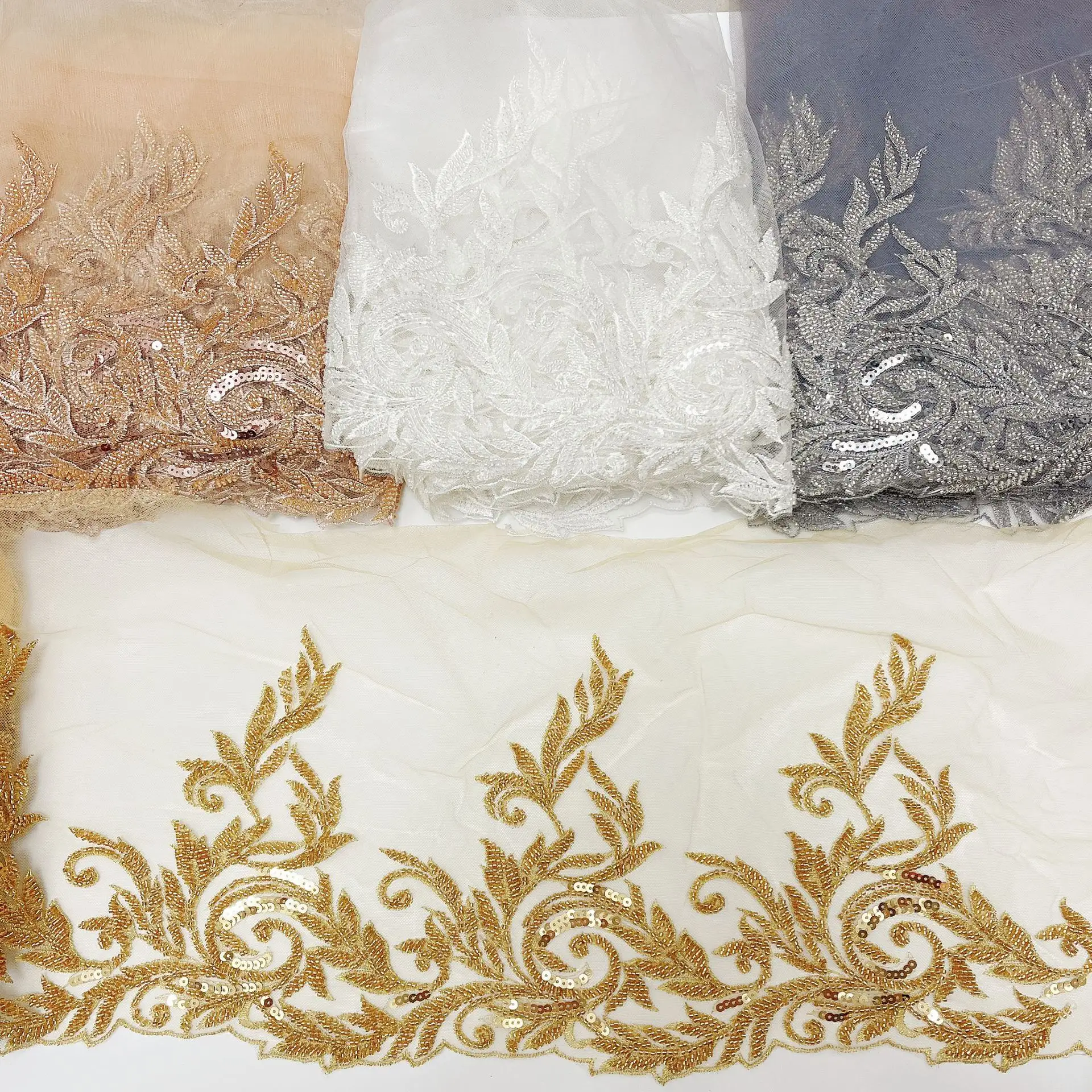 Wedding Dress Veil Decorative Sewing Embroidery Pearl Beading Rhinestone Lace Trim
