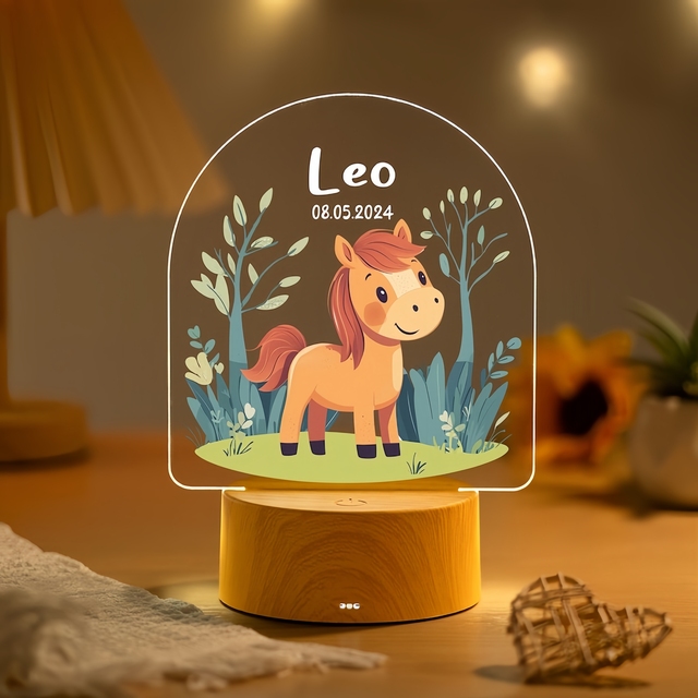 Personalized Name ABS Base Wood-look Color Printing Uv Acrylic Led Adorable Animal Children's Gift