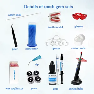 Venta caliente blanqueamiento Diy diente gema adhesivo kit profesional dientes gemas Kit con luz de curado y pegamento