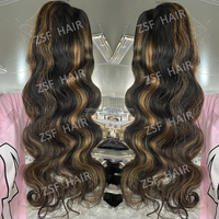 Cheveux indiens bruts # Perruques frontales en dentelle HD 13x6 P4/27 Highlight Body Wave en cheveux humains, pré-épilées, transparentes et sans colle