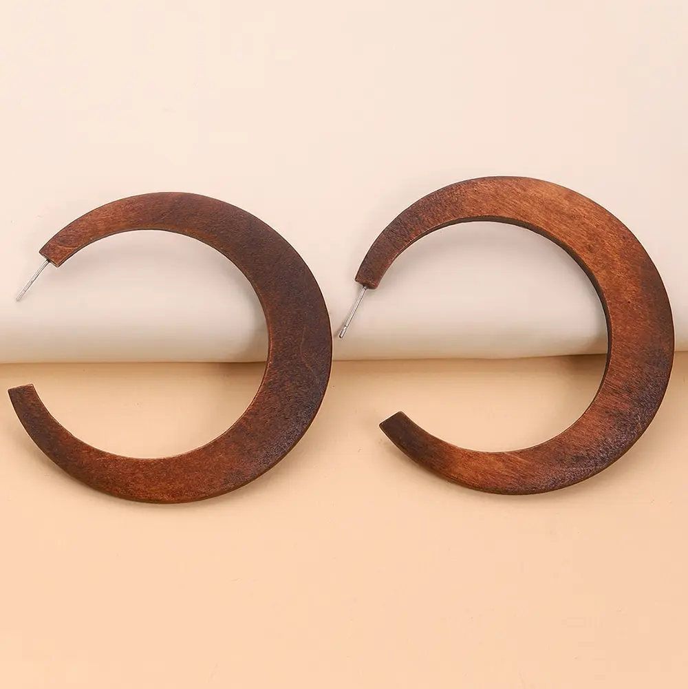Boucles d'oreilles Vintage en bois pour femmes, en forme de CC, style bohème, bijoux en cercle épais, personnalisables, offre spéciale,