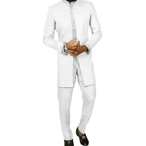 Weißer afrikanischer Anzug für Männer Dashiki Mäntel Hosen 2-teiliges Set Traditioneller ethnischer Stil Langarm Herren Nähen Afrikanisch Wir
