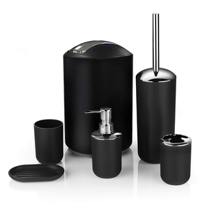 Modern Design Best selling Home Black White Bathroom accessories 6-piece plastic bathroom sets for bathroom use