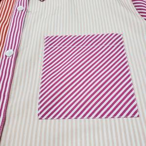 Produttori di abiti doganali <span class=keywords><strong>camicetta</strong></span> di cotone a righe giallo chiaro e <span class=keywords><strong>fucsia</strong></span> e camicie a maniche corte - Product Image 4