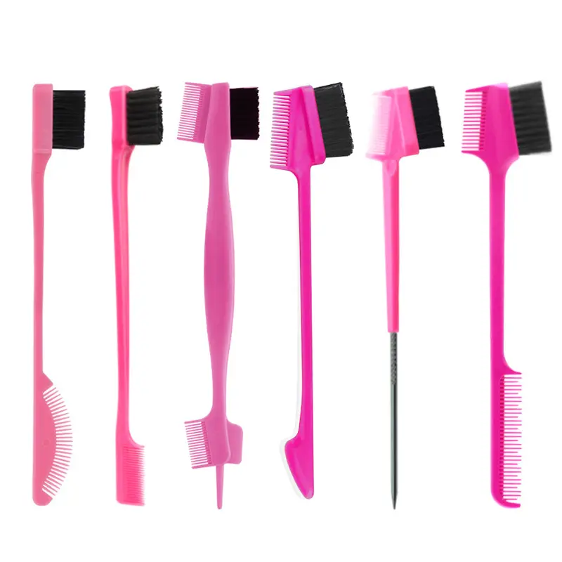 Wholesale Custom Logo Hair Color Brush Tools Baby Hair Edge Brush Pin tail 3 in 1 Edge Control Double Sided Comb Brush
