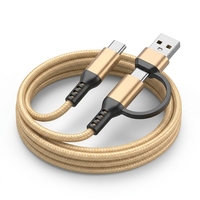 Câble USB-C USB-C tressé en nylon 60W 3A charge rapide 2-en-1 câble PD pour Samsung Galaxy S21 Note20 USB-A chargeur de type C caméra