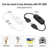 Kabel Konektor Daya USB 5V On/Off - Saklar Tombol 501, Kabel 22 AWG, Ujung Jantan & Betina, Panjang 30cm, Hitam / Putih
